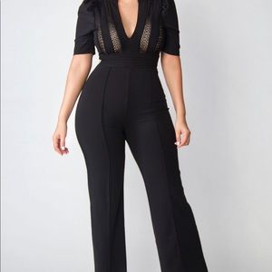 Diamond V-Neck Sophisticated Bodysuit Boutique Jumpsuit.